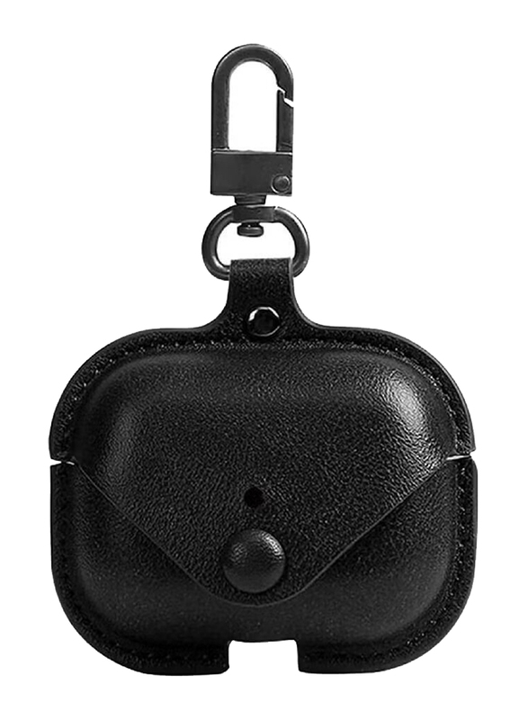 Gennext Leather Protective Skin Case Cover with Keychain & Lock for Apple AirPods 3, Black