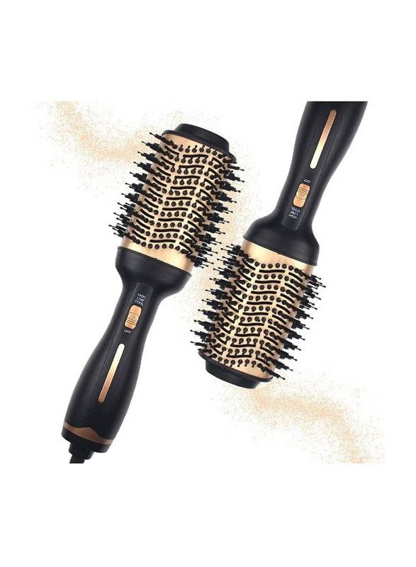 Enzo Hot Air Dryer Brush Professional Hair Dryer & Volumizer 3 in 1 Upgrade Anti-Scald Negative Ionic Technology Hair Straightener Electric Blow Dryer, Black/Gold