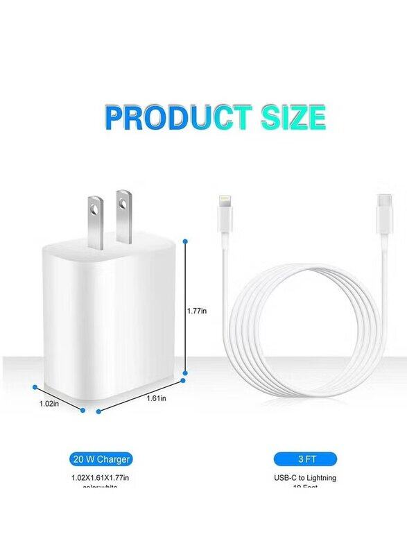 

Gennext 20W USB C Fast Charger Block PD Wall Plug Charger with 3-Feet Type C to Lightning Cable for Apple iPhone, White