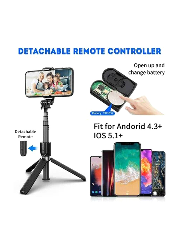 33-inch Portable Aluminum Alloy Selfie Stick + Tripod Stand with Wireless Remote for iPhone & Smartphones, Black