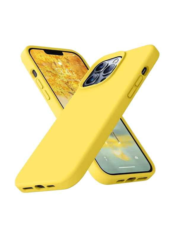 Zoomee Apple iPhone 14 Pro Premium Silicone Protective Gel Slim Soft Microfiber Liner Cushion Anti-Scratch Mobile Phone Back Case Cover, Yellow