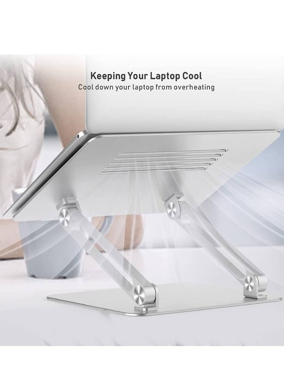 Adjustable Aluminium Stand with Antiskid Silicone Notebook Stand for Laptop, Silver
