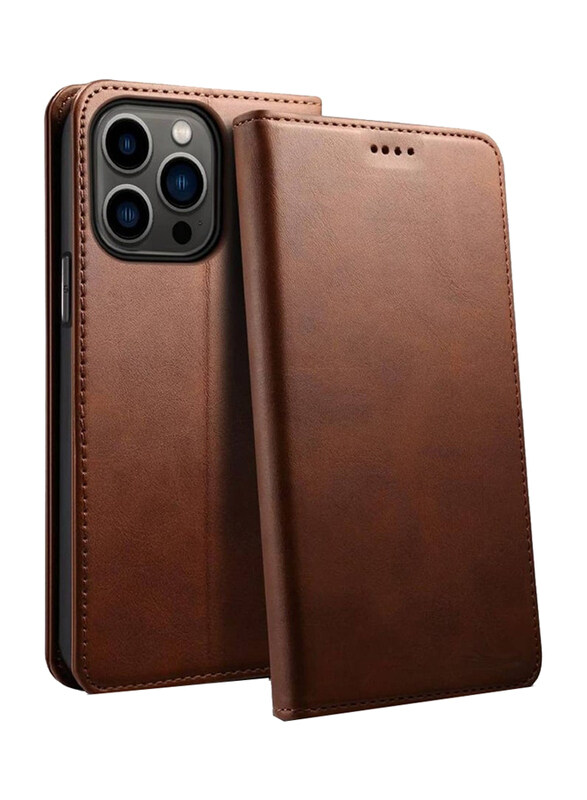 

Zoomee Apple iPhone 15 Pro 6.1-inch Protective Leather Kickstand Wallet Case with Card Holder & Phone Grip Cover, Brown