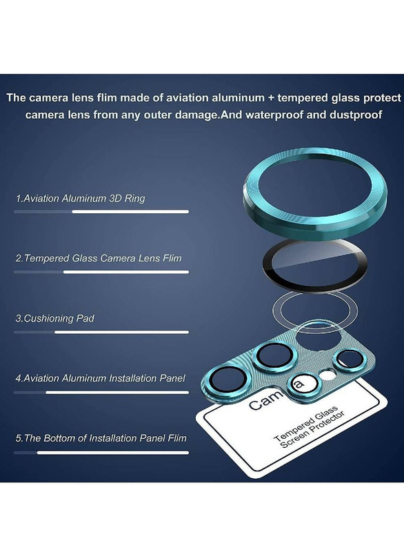 Gennext Samsung Galaxy S22 Ultra 5g 2-Piece Tempered Glass Glitter Diamond Metal Camera Lens Protector, Blue