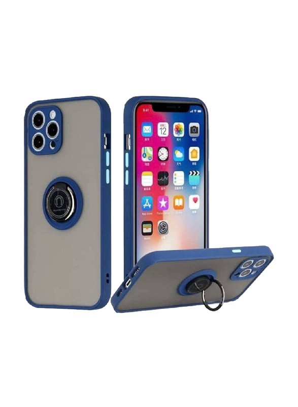 Gennext Apple iPhone 12 Pro Max Mobile Phone Case Cover with Metal Ring Holder & Kickstand Car Magnetic Mount, Blue