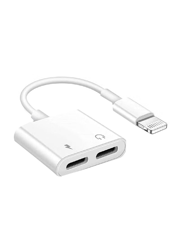 Gennext One Size 2-in-1 Dual Lightning Aux Audio Adapter Converter Cable, Fast Charging Lightning Male to Lightning, Charger Splitter for Apple iPhones, White