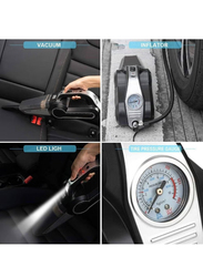 Gennext 4-in-1 Handheld Multifunction Searchlight Tire Pressure Gauge and Car Inflator Car Vacuum Cleaner DC 12V Up to 6500Pa Powerful Suction for Wet and Dry, 120W, Black