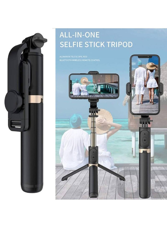 Gennext Q03 Selfie Stick Tripod Extendable Stand with Bluetooth Remote and Fill Light, Black