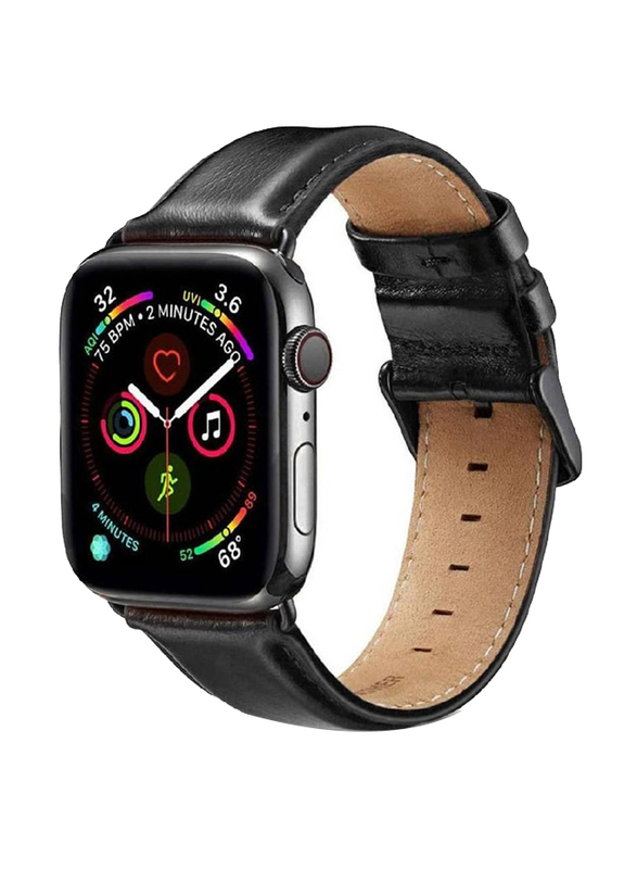 Gennext Replacement Genuine Leather Strap for Apple Watch Series 8/7/6/5/4/3/2/1/SE 45mm 44mm 42mm/Ultra Watch 49mm, Black