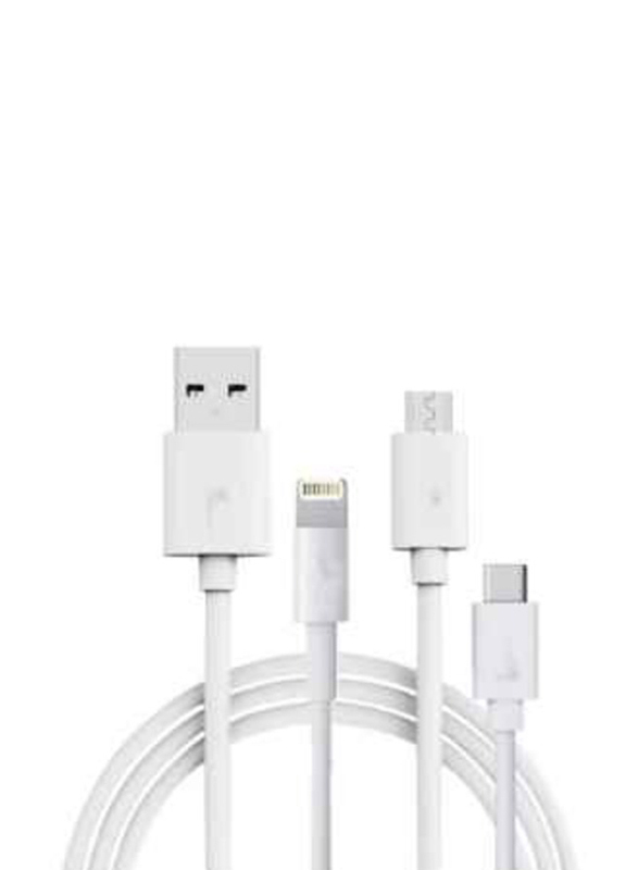 3 In 1 Multi Charging Cable, USB Male to Multiple Types for Smartphones/Tablets White