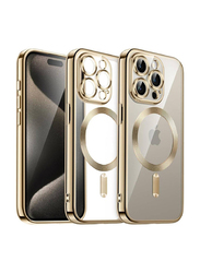 Zoomee Apple iPhone 15 Pro Max Soft TPU Electroplated Shockproof Mobile Phone Case Cover with Camera Lens Full Protection & MagSafe Wireless Charging, Gold