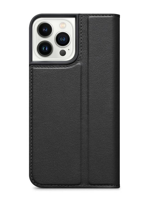 Premium Leather Apple iPhone 14 Pro Durable Shockproof Mobile Phone Flip Case Cover, Black