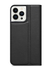 Premium Leather Apple iPhone 14 Pro Durable Shockproof Mobile Phone Flip Case Cover, Black