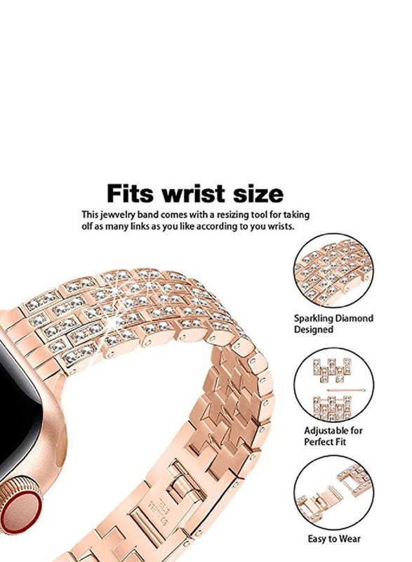 Gennext Slim Jewellery Bling Diamond Rhinestone Women Bracelet Band for Apple Watch Series SE 7/6/5/4/3/2/1 45/44/42mm/Ultra Watch 49mm, Rose Gold