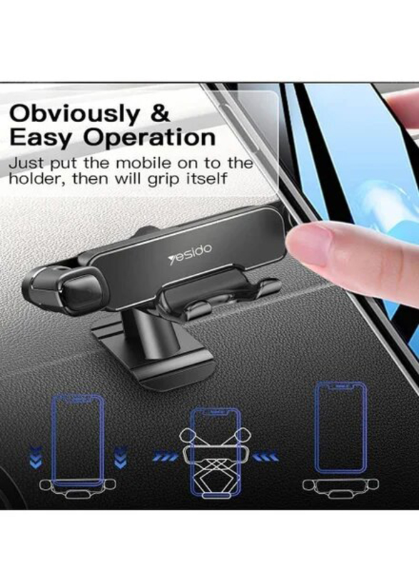 Yesido C90 Car Gravity Mount Cell Phone Holder for iPhone 11/11Pro/11Pro Max/Xs/X/XR/6S/7 Plus/8/All Samsung Mobiles/All Xiaomi Mobiles, Black