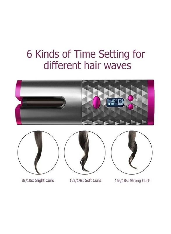 Cordless Auto Curling Iron Hair Curlers Waves Intelligent Hair Curler Roller USB Rechargeable Wand Curling Iron for Hair Tools, Grey