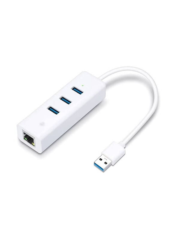 Gennext USB 3.0 To 3-Port USB Hub With RJ45 Ethernet Port Adapter, White