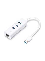 Gennext USB 3.0 To 3-Port USB Hub With RJ45 Ethernet Port Adapter, White