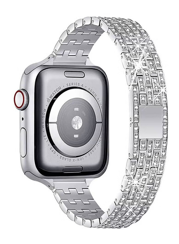 Gennext Women Slim Jewellery Bling Band Diamond Rhinestone Bracelet for Apple Ultra Watch 49mm, Silver