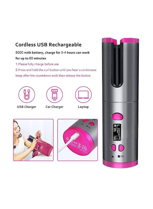 Portable USB Rechargeable Anti-Tangle Wireless Unbound Cordless Automatic Hair Curler, Multicolour