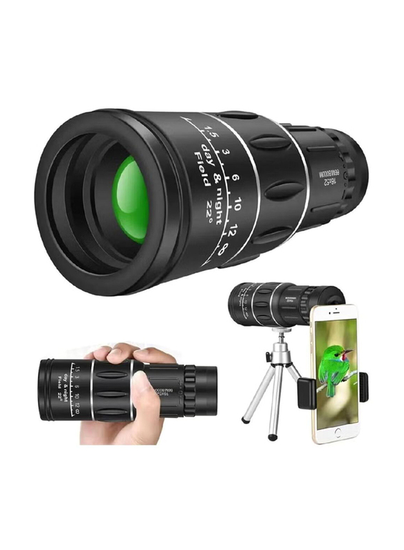 16x25 Monocular Waterproof High Definition Telescope Spotting Scope Phone Photography Adapter, Black
