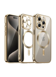 Apple iPhone 15 Pro Max Camera Lens Full Protection with MagSafe Wireless Charging Electroplated Shockproof Soft TPU Mobile Phone Case Cover, Gold