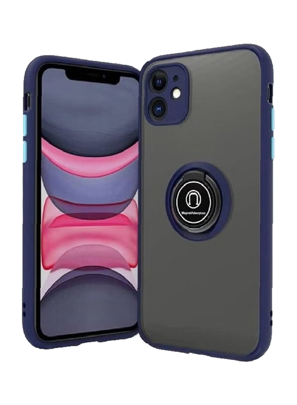 Gennext Apple iPhone 11 Metal Ring Holder Grip Kickstand Car Magnetic Mount Shockproof Matte Hard Mobile Phone Back Case Cover, Blue