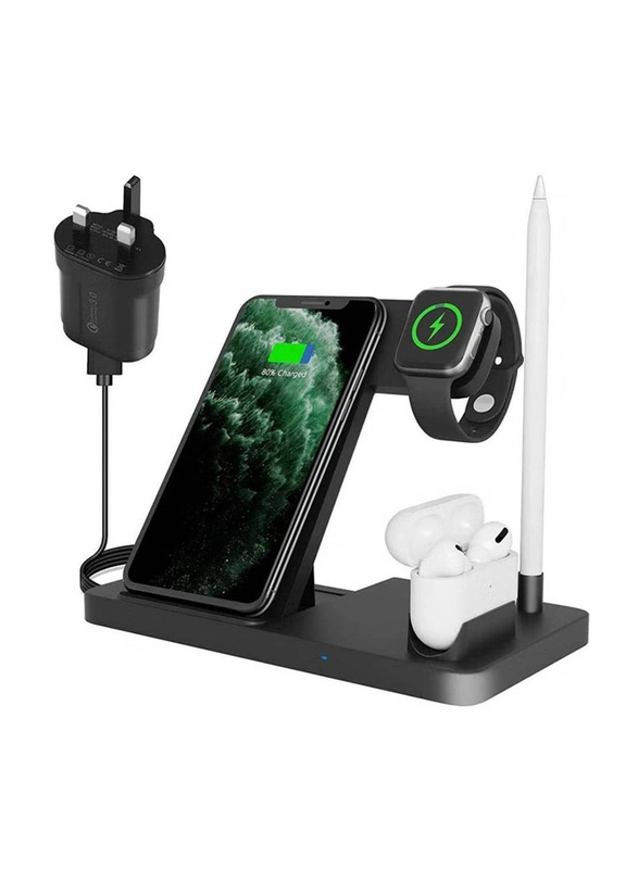 

Gennext 4-in-1 Wireless Charging Station with Adapter Qi-Certified, Black