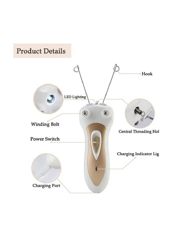 Gennext Rechargeable Electric Facial Body Hair Remover Pulling Surface Plucker Cotton Thread Epilator, White