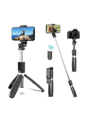 Gennext 3-in-1 Extendable Selfie Stick Tripod with Detachable Bluetooth Wireless Remote Phone Holder, Silver/Black