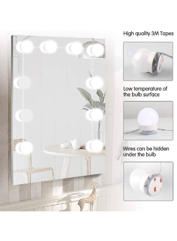 Gennext 10 Dimmable Hollywood Style LED Vanity Mirror Lights Kit for Makeup Dressing Table, White