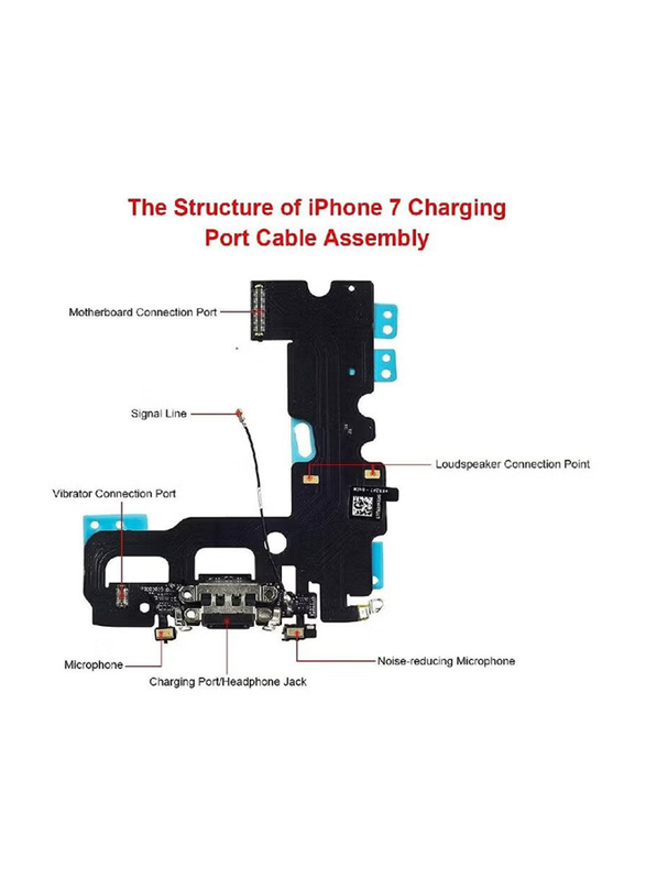 Gennext Apple iPhone 7 USB Charging & Headphone Jack Port Dock Connector with Mic Flex Cable & Cellular Antenna Replacement, Black