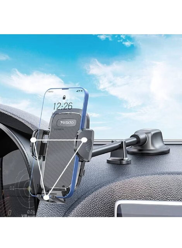 Yesido C140 Windshield/Dashboard Flexible Adjustable Arm Gooseneck Car Suction Cup Mobile Phone Holder Stand Bracket for Smartphones, Black