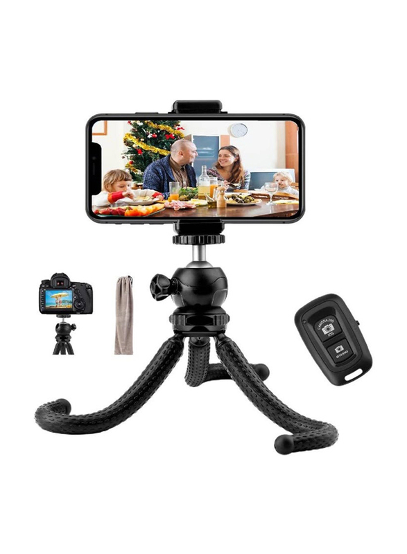 Gennext Tripod Mobile Phone Holder Smartphone Tripod Flexible 360° Adjustable Bluetooth Remote Control Tripod for Apple iPhone and Table, Black
