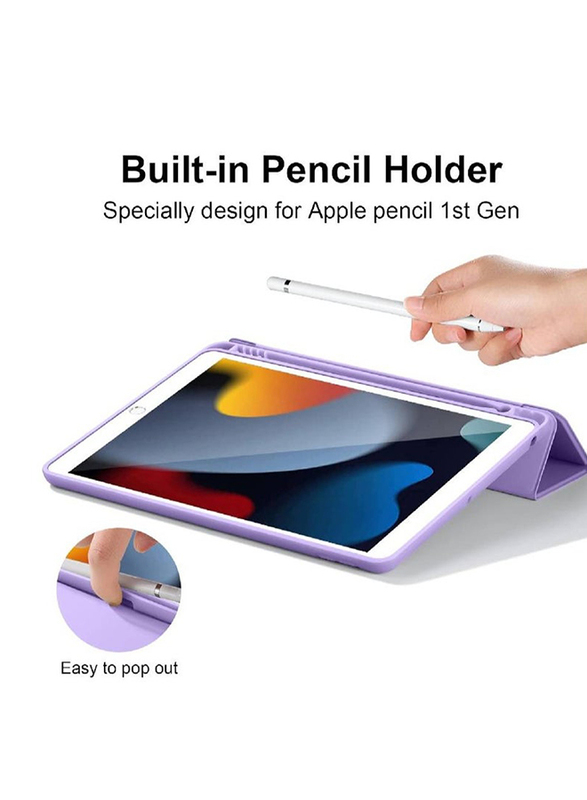 Gennext Apple iPad 10.2-inch 8th/7th Generation 2020 Soft TPU Protective Full Body Protection Smart Folio Tablet Case Cover with Pencil Holder, Lavender