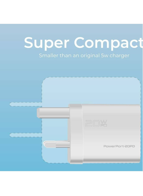 20W USB Type-C Ultra-Compact Fast Charge Wall Adapter for Apple iPhone 12/12 Mini/12 Pro/12 Pro Max/iPad Pro, White