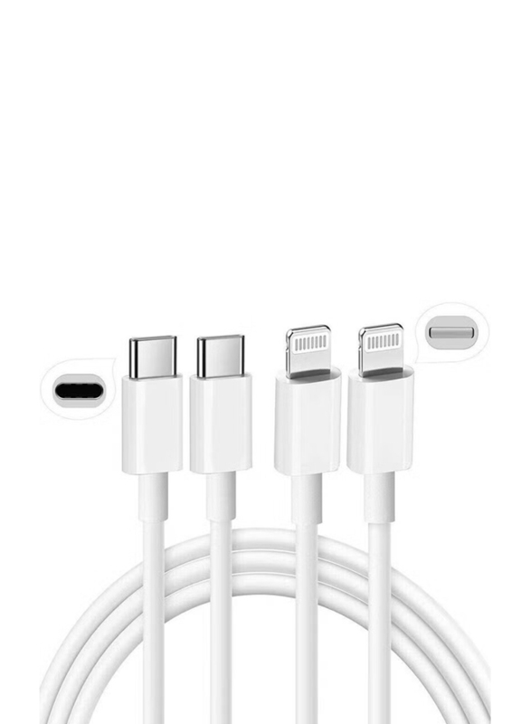 Gennext 6.6 Feet Lightning Cable 20W, PD Quick Fast Charging, USB Type-C to Lightning, 2 Pack, White