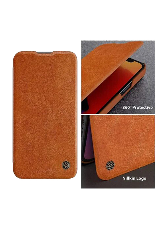 Nillkin Apple iPhone 13 Pro Max Qin Pro Flip Leather Wallet with Card Holder & Slide Camera Protection Mobile Phone Case Cover, Brown