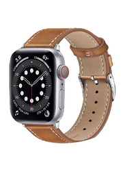 Gennext Replacement Genuine Leather Watch Strap for Apple Watch 49mm/45mm/44mm/42mm, Brown