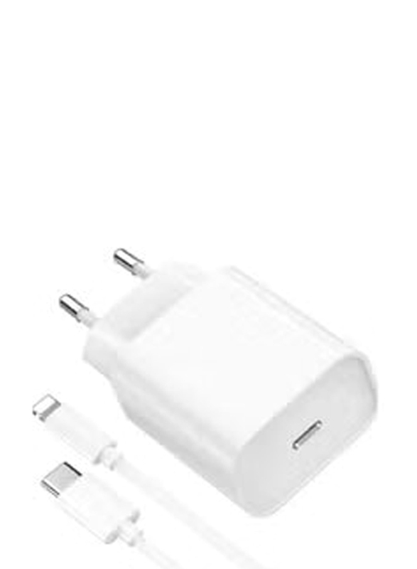 Gennext USB Type C Fast Charging Wall Plug With Lightning Cable, White