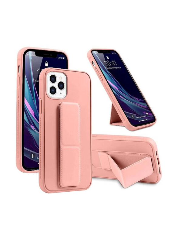 

Generic Apple iPhone 14 Pro Max Magnetic Foldable Back Stand with Finger Strap & Hand Grip Mobile Phone Case Cover, Pink