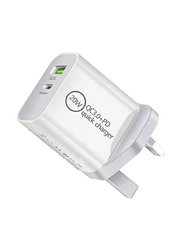 Gennext 20W Fast Quick Charging Dual-Port Power Adapter Wall Charger for Smartphones, White