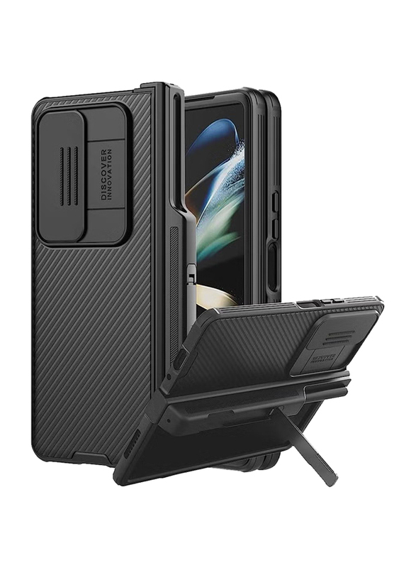 Nillkin Samsung Galaxy Z Fold 5 5G Case Built-In Kickstand Mobile Phone Case Cover with S Pen Holder and Camera Cover Anti-Scratch Foldable Case, Black