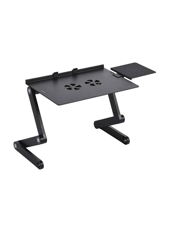 Gennext 360 Degree Adjustable Foldable Stand with Mouse Pad and Cooling Fans for Vented Computer/Desk/Laptop/Tablet, Black