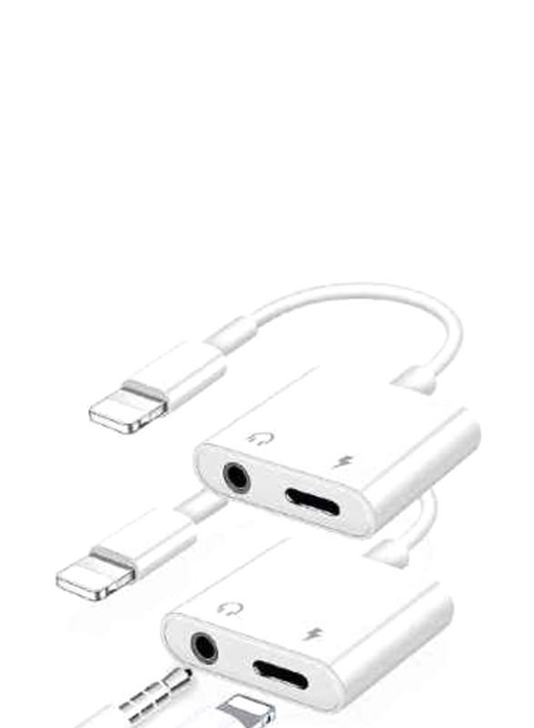 Gennext 2-Piece 2 In 1 Headphones Jack Adapter, Lightning Male to Multiple Types for Apple Phones, White