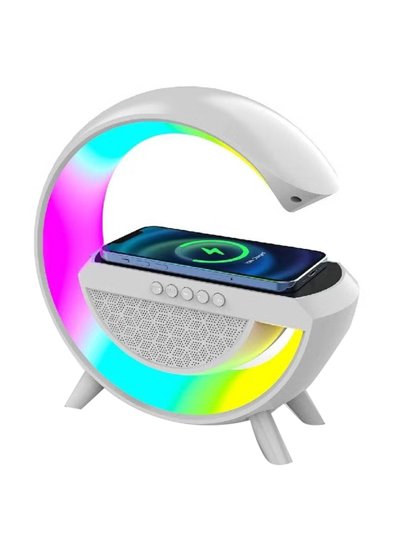 RGB Lights Table Lamp with Bluetooth Speaker and Wireless Charger, White