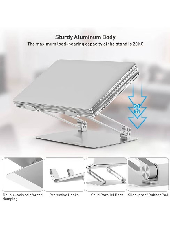 Laptop Aluminium Adjustable Stand with Antiskid Silicone Notebook Stand for Laptop, Silver