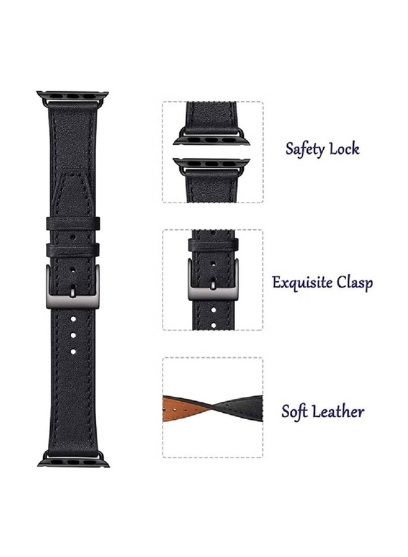 Gennext Replacement Genuine Leather Strap for Apple iWatch Series 8/SE/7/6/5/4/3/2/1 Ultra Watch 49mm/Ultra Watch 2/45mm 44mm 42mm, Black