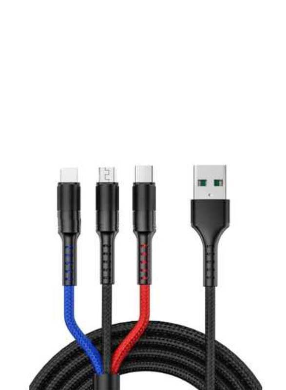 

Gennext 1.2-Meter 3 In 1 USB Cable, 5A USB Cable Male to Multiple Types for Smartphones/Tablets, Multicolour