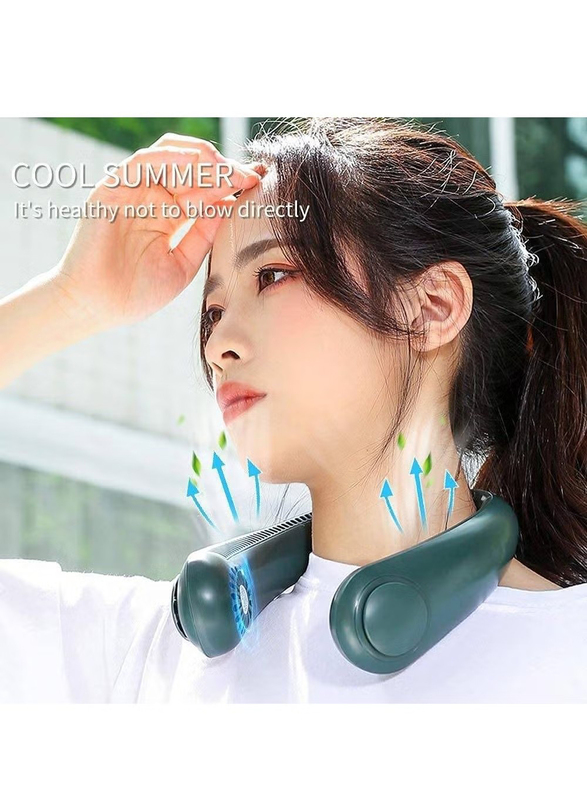 Hands Free 360° Cooling Portable Neckband Fan with 3 Wind Speed, Green